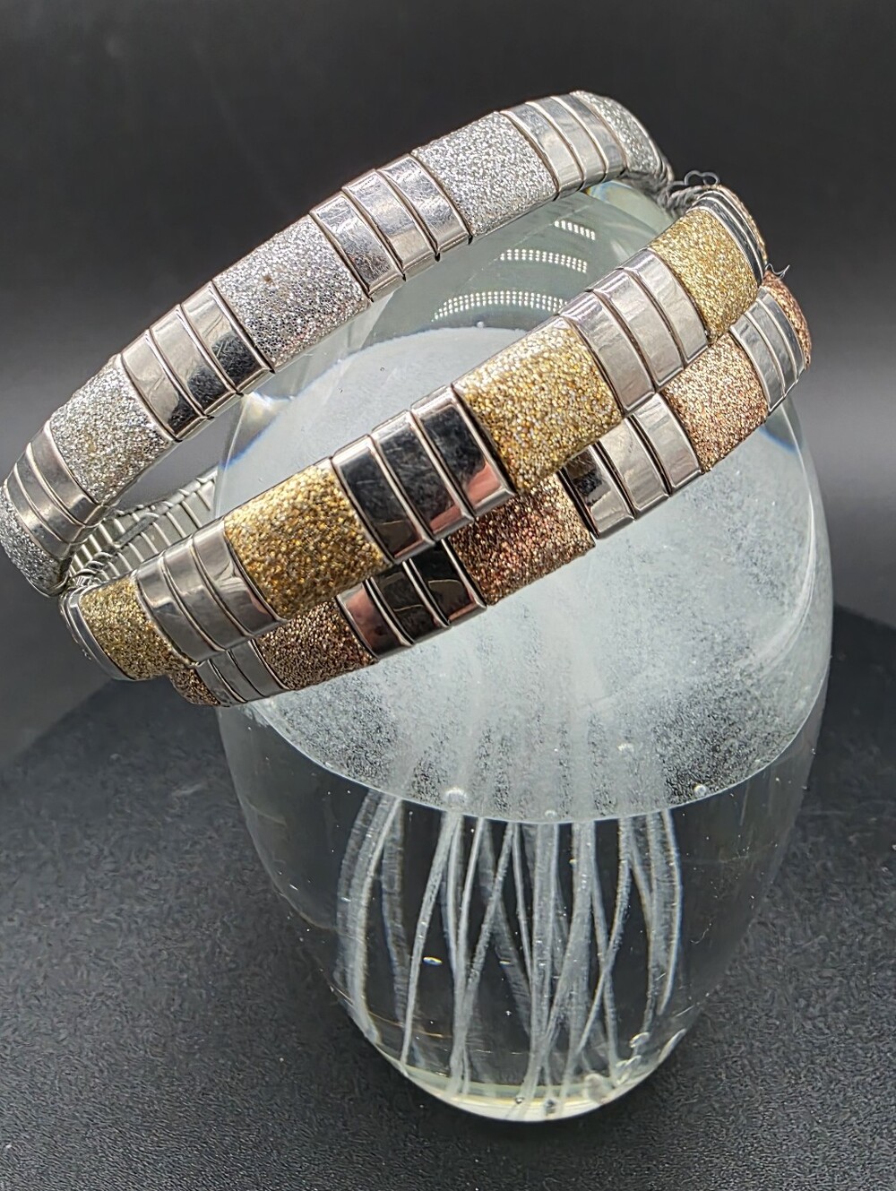 Milor Two-Tone Glitter Gold & Silver Stretch Bracelets